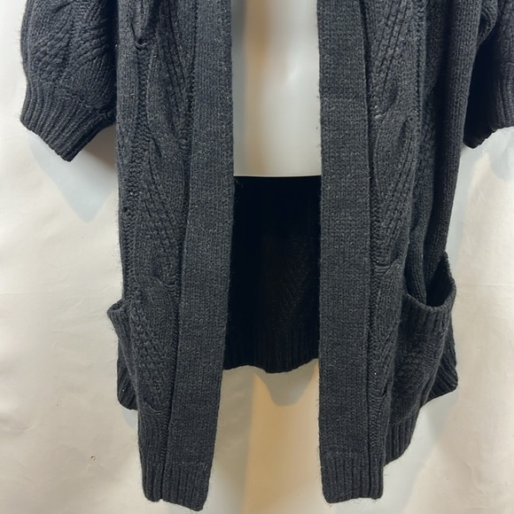 Vince Alpaca Wool Blend Dark‎ Gray Open Long Cardigan Sweater with Hoodie Size L - Picture 4 of 11